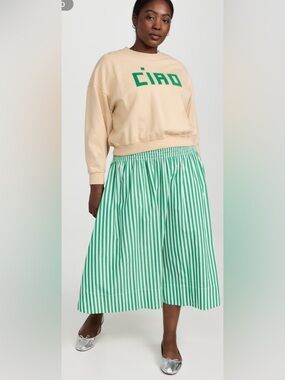 Clare V Zoe Striped Green Midi Skirt Small